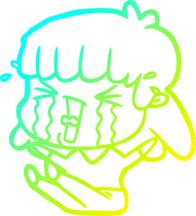 cold gradient line drawing cartoon woman in tears
