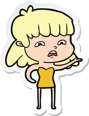 sticker of a cartoon worried woman