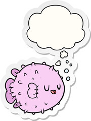 cartoon blowfish and thought bubble as a printed sticker