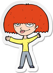 sticker of a cartoon smug woman