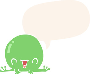 cartoon frog and speech bubble in retro style