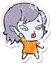 distressed sticker of a cute cartoon vampire girl