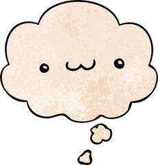 happy cartoon expression and thought bubble in grunge texture pattern style