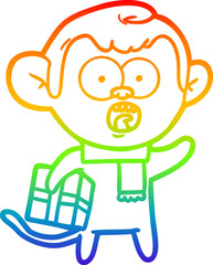 rainbow gradient line drawing cartoon shocked monkey