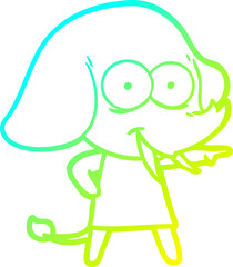 cold gradient line drawing happy cartoon elephant