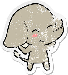distressed sticker of a cute cartoon elephant