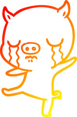 warm gradient line drawing cartoon pig crying