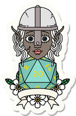 elf fighter with natural 20 dice roll sticker