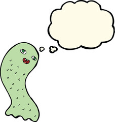 funny cartoon ghost with thought bubble