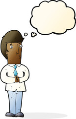 cartoon nervous man with thought bubble