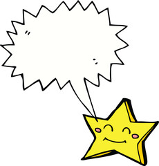 cartoon happy star character with speech bubble