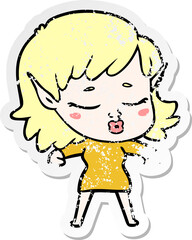 distressed sticker of a pretty cartoon elf girl