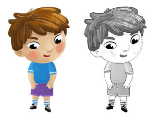 cartoon child kid boy taking off or putting on clothes by him self childhood illustration for children