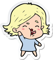 sticker of a cartoon girl pulling face