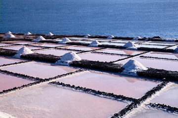 View of pile of salt in The largest salt farm in Fuentecalinte, la Palma the Canary Islands,...
