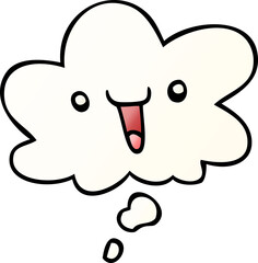 cute happy cartoon face and thought bubble in smooth gradient style