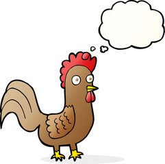 cartoon rooster with thought bubble