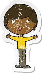 retro distressed sticker of a cartoon happy boy