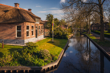 Spring in the village of Giethoorn in North Holland. This town has no roads - it travels through the canals.