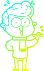 cold gradient line drawing cartoon excited man