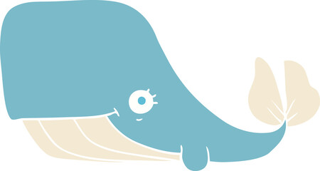 flat color illustration of a cartoon happy whale