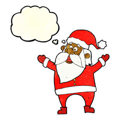 cartoon santa claus with thought bubble