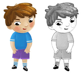 cartoon child kid boy taking off or putting on clothes by him self childhood illustration for children