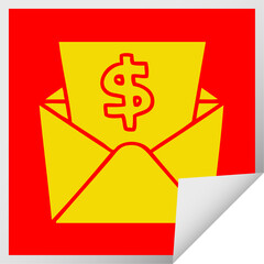 quirky square peeling sticker cartoon dollar in envelope