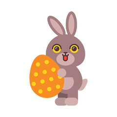 Fototapeta Bunny holding egg and smiling. Funny character obraz