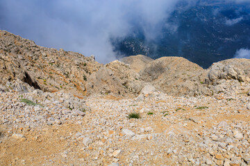 View from the top of Mount Tahtali of Antalya province in Turkey. Popular tourist spot for sightseeing and skydiving
