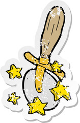 retro distressed sticker of a cartoon pizza cutter