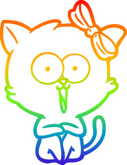 rainbow gradient line drawing cartoon cat