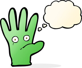 cartoon hand with eyes with thought bubble