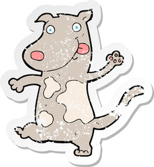 retro distressed sticker of a cartoon happy dog