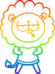 rainbow gradient line drawing cartoon bored lion