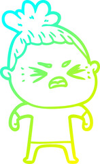 cold gradient line drawing cartoon angry woman