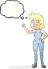 thought bubble cartoon determined woman clenching fist