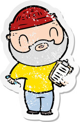 distressed sticker of a cartoon bearded man