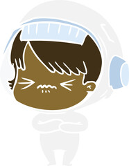 angry flat color style cartoon space girl