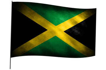 The waving flag of Jamaica on a flagpole