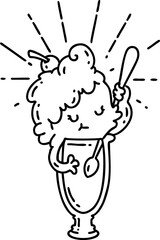traditional black line work tattoo style ice cream character