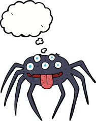 cartoon gross halloween spider with thought bubble