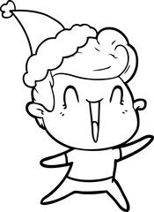 line drawing of a excited man wearing santa hat