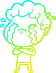 cold gradient line drawing cartoon man crying