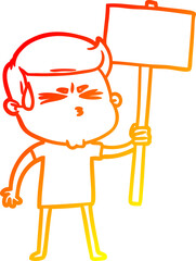 warm gradient line drawing cartoon man sweating