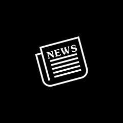 Outline old newspaper icon for web design isolated on black background