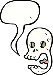 funny cartoon skull with speech bubble