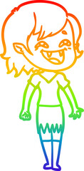 rainbow gradient line drawing cartoon laughing vampire girl