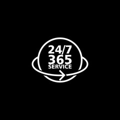  Open 24 7 - 365, 24 7 365 line  icon isolated on black background