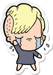 Obraz premium sticker of a cartoon crying girl waving